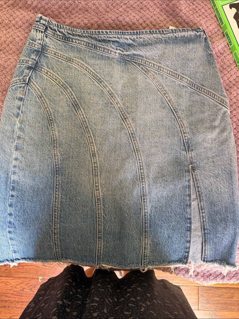 Zara Light Blue Curved-Panel Denim Mini Skirt